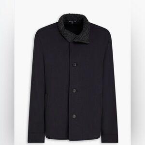 James Perse- BLACK FAUX SHEARLING-TRIMMED COTTON-TERRY JACKET. Size 3 or US L